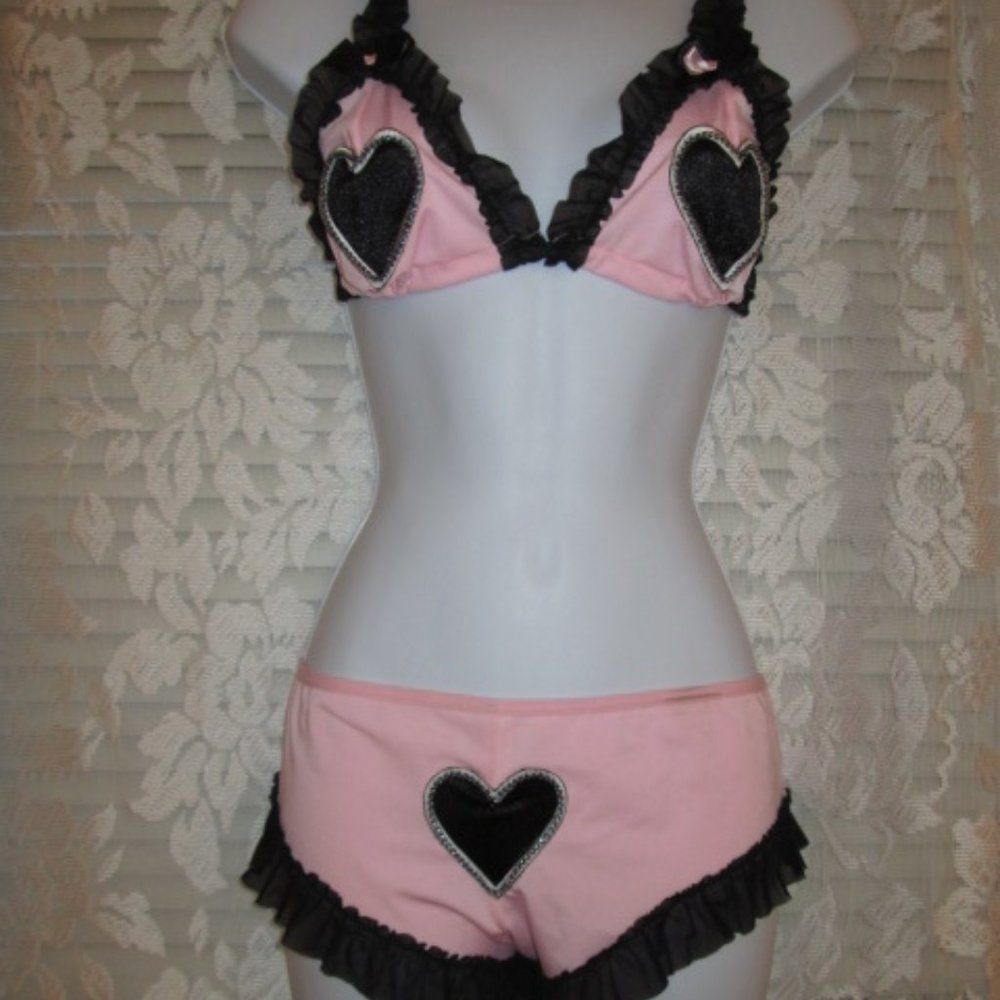 Vintage Second Skin liquid Satin 2 pc lingerie  bra panties pink  Dancer Sissy